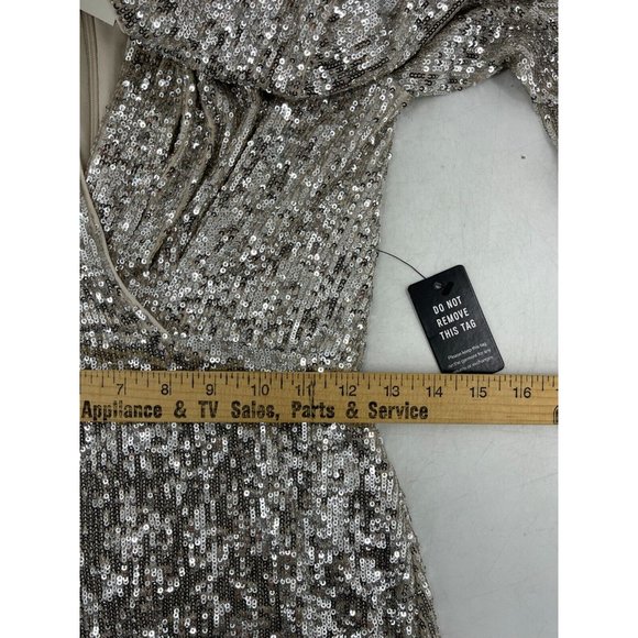 NWT Express Women's Long Sleeve Silver Sequin V Neck Cocktail Party Dress XS - Picture 13 of 15